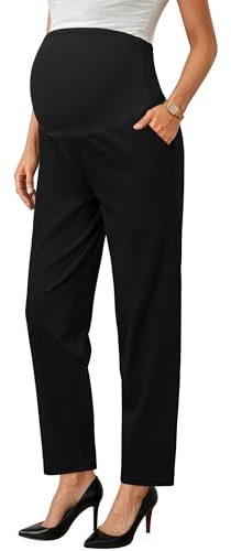 OUGES Womens 2026 Stretchy Maternity Pants Over Belly Pregnancy Business Casual Work Office Trousers Lounge Scrub Pants with Pockets Maternity Clothes Pregnancy Must Have (Black,L)