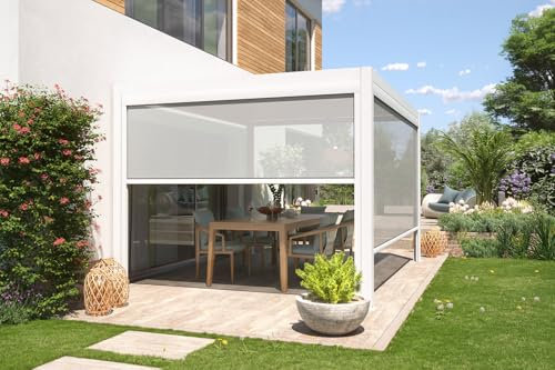 empasa Sonnenschutzrollo Vorhang Zubehör für Lamellen-Pergola Zeus, Sichtschutz, Außenrollo, weiß, Größe:300 cm, Antriebsart:manuell