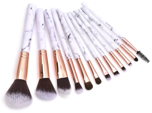 TOVINANNA 12pcs Professional Makeup Brush Set Marble Handle Cosmetics Kit Powder Brush for Woman Make-up