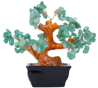 Bonsai di cristallo, albero dei soldi Feng Shui con quarzo rosa, ametista e cristalli di citrino, albero decorativo con pietre preziose da 17,8 cm in vaso di ceramica nera (verde)
