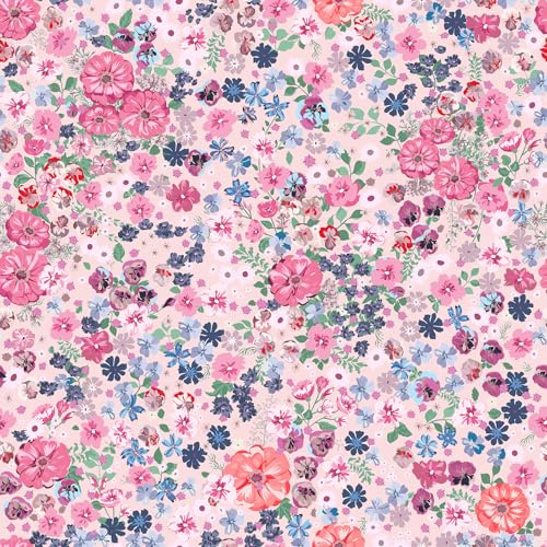 VEELIKE Tapete Blumen Rosa Blumentapete Vintage Fototapete Blumen Rosa Grasland Mustertapete Selbstklebende Tapete Schlafzimmer Badezimmer Wand Dekoration Mädchenzimmer Wohnzimmer 44.5cm × 300cm