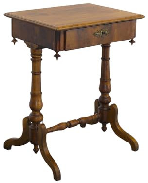 Generisch Antikes Nähtischchen Gründerzeit um 1880, Nähtisch Beistelltisch Nähkästchen, Holz Nussbaum, 1 Schublade B: 60 cm -11565-