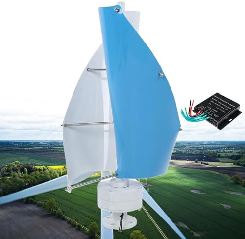 QAZXDRFG Aerogenerador Vertical de 12000 W, 2 aspas, 12 V, 24 V, 48 V, con Eje helicoidal de levitación magnética y Controlador MPPT, Apto para Uso domésti