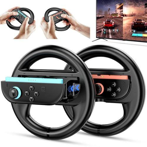 ALAFLY 2 Pack Steering Wheel Compatible with Nintendo Switch 2 for Mario Kart, Ergonomic Game Racing Wheels for Joy-Con Controllers, Enhanced Grip, Motion Control, Family Games Accessories, Black