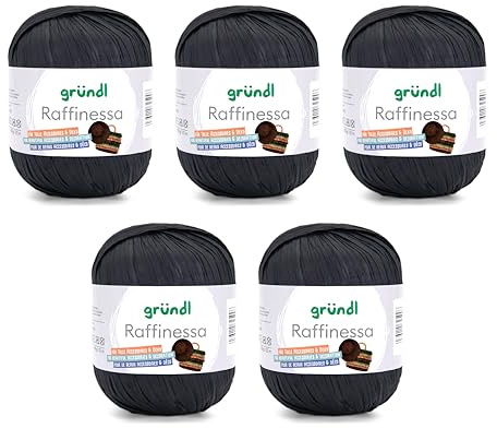 Gründl Raffinessa - Papiergarn - Raffiabast - Papierschnur aus 100% Viskose zum Korbflechten - 5 x 100 g / 120 m - Schwarz