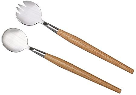 Juego de cubiertos para ensalada, cucharas y tenedores, cubiertos de ensalada de acero inoxidable con mango de madera, tenedores para ensalada, tenedores de ensalada, utensilios de cocina, cubiertos