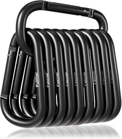 pullther 10 Pcs Multi Carabiner Clips, 60mm/2.36'' Keychain Carabiners, Aluminum D-Ring Carabiner Keyring Clips for Outdoor Sports, Hiking, Camping, Fishing - Black