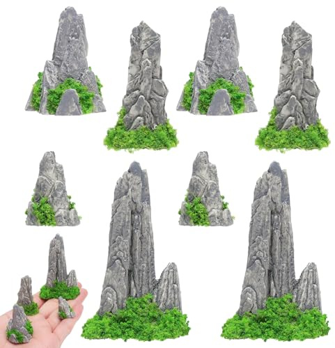 VOSSOT 8 PCS Jardin Féérique Jardin Rocaille Sculpture de Montagne Décorations Miniatures pour Jardins Zen Mini Bonsaï Montagne pour Decoration Aquarium Bonsai Artificiel Jardins Zen Terrarium Plante