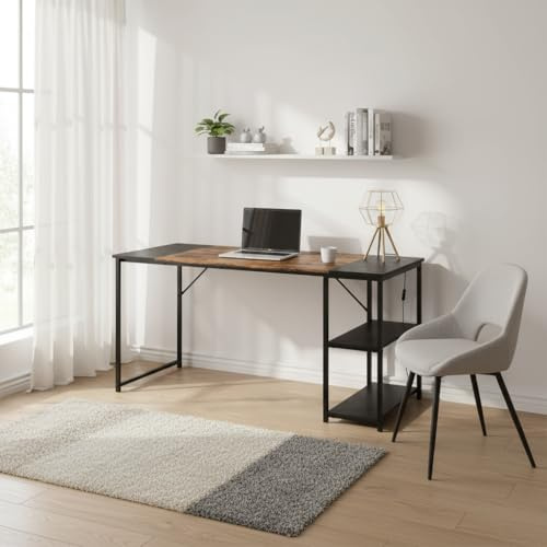 FurnitureR Tavolo da disegno, 140 x 60 cm, piano bicolore in stile retrò, marrone e nero, 2 ripiani laterali regolabili in altezza, struttura in metallo, ideale per artisti, studenti o ufficio