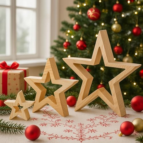 Weihnachtsdeko Holz Stern 3er Set Holzsterne Weihnachts Deko Natur Holz Star Für Innen Außen Schlafzimmer Wohnzimmer Party