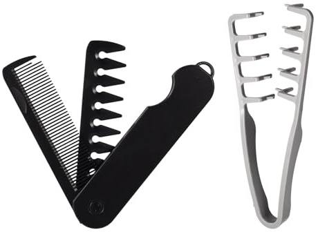 Sinbana 2pcs Fluffy Texture Styling Comb for Men, Portable Folding Voluminous Wide & Fine Toothed Dual-Use Hair Comb ABS Plastic Textured Grip for Home Travel All Hair Types