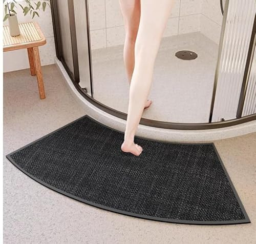 Curved Shower Mat 75X40Cm Corner Shower Mat Anti Mould,Curved Bath Mat | For Corner Shower,Quadrant Shower Mat with Anti-Slip Rubber Backing,High Density Imitation Linen Weave Corner Shower Mat