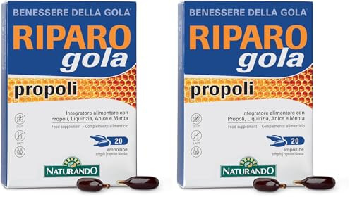 NATURANDO RIPARO GOLA PROPOLI 20 AMPOLLINE Effetto lenitivo gola e faringe (Confezione da 2)