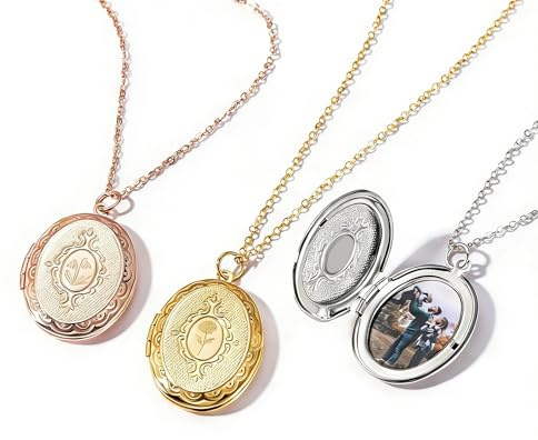 Collier médaillon personnalisé avec fleur de naissance et photo à l'intérieur Collier médaillon ovale personnalisé avec photo gravée Bijoux délicats pour femmes Maman, fille, filles Cadeaux Valentin