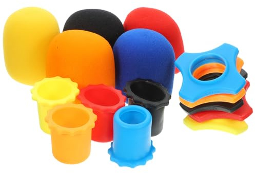 MOTHNUR Cubiertas de Micrófono de Esponja y Anillos Protectores Antivibración 15 Piezas, Accesorios para Micrófono Multicolor, Paravientos y Cubiertas Inferiores, Uso en Color Aleatorio
