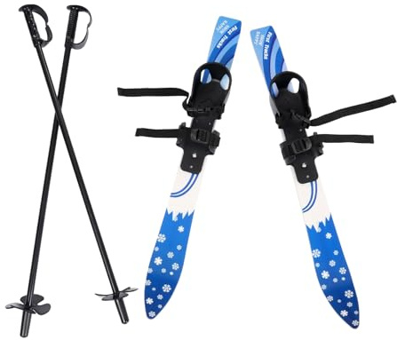 Set di sci per bambini, con attacchi di sicurezza per principianti, in materiale ABS e PE, portata fino a 50 kg, con racchette da sci, set da sci, blu