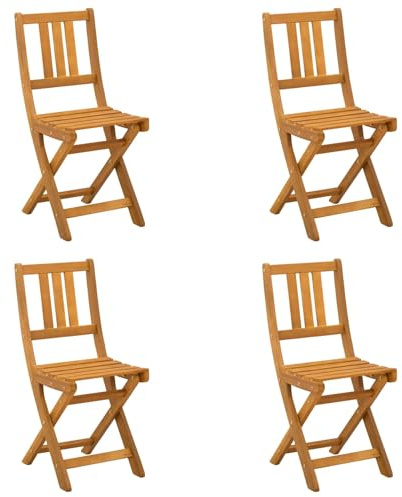 Mhdvray Lot de 4 Chaises de Bistrot d'Extérieur en Bois d'Acacia Massif Pliables Chaises de Jardin Rustiques Naturelles pour Patio Balcon et Terrasse 40 x 42 x 85 cm
