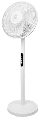 Ventilador de Pie Potente 50W, Aspas de 12, 5 aspas, 3 Velocidades Ajustables, Silencioso, Motor con núcleo de aluminio，Oscilante, Base Reforzada, Adecuado para Hogar, Oficina y Almacén, Blanco