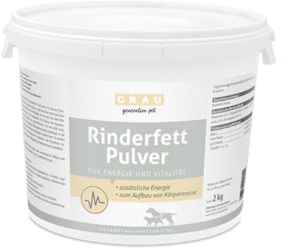 GRAU - das Original - Rinderfettpulver, der schelle Energielieferant mit 80% Fettanteil, 1er Pack (1 x 2 kg), Ergänzungsfuttermittel für Hunde & Katzen