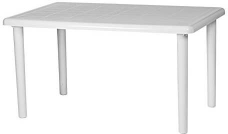 RESOL Olot Mesa Jardín y Comedor Exterior 140x90 Rectangular para 4-6 Personas con Agujero de Sombrilla | Protección UV para Uso en Patio, Terraza o Porche | Fácil Mantenimiento - Blanca