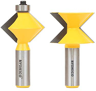 YONICO Router Bits Set Edge Banding Tongue and Groove 2 Bit V Design 1/2-Inch Shank 15225