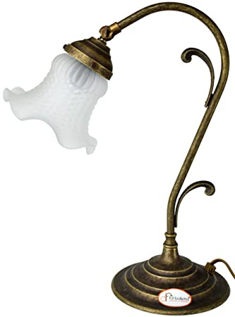 Art Nouveau style burnished brass lamp for tables, desks, Art Nouveau style lamps with glass m2 Measurements: H 36,5 cm, Ø glass 14,0 cm, Ø base 11,5 cm The measurements are with glass.Lamp holder
