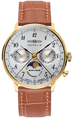 Zeppelin lz129 Hindenburg moonphase Herren Uhr analog Quarzwerk mit Leder Armband 7039-1