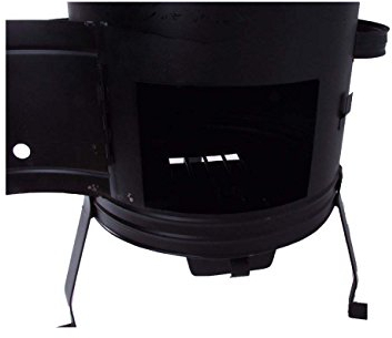 troph-e-shop Gulaschkanone 10 Liter Holzofen Terrassenofen Gulaschkanone mit Befeuerungstürchen, Ascheschieber, 3-teiligem Abzugsrohr, 3 Standbeinen, Metall, Edelstahl, Schwarz