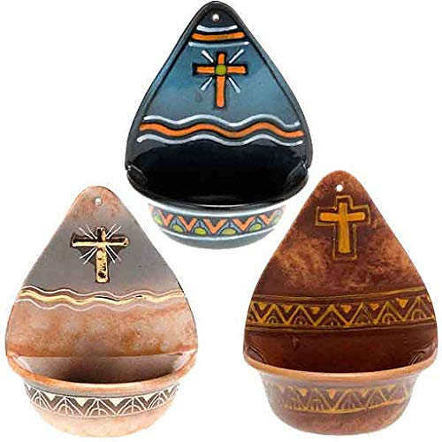 Holyart Acquasantiera Decoro Croce Ceramica, Cotto Antico e Oro