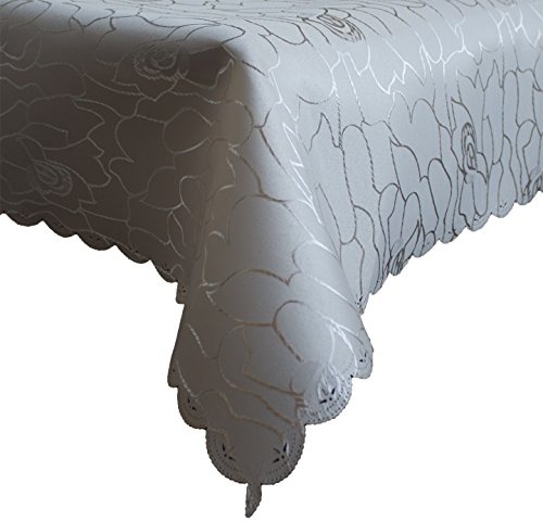 Damast Tischdecke 130x320cm Tischtuch Tischwäsche Tafeltuch Jacquard Oval Silver (Beige)