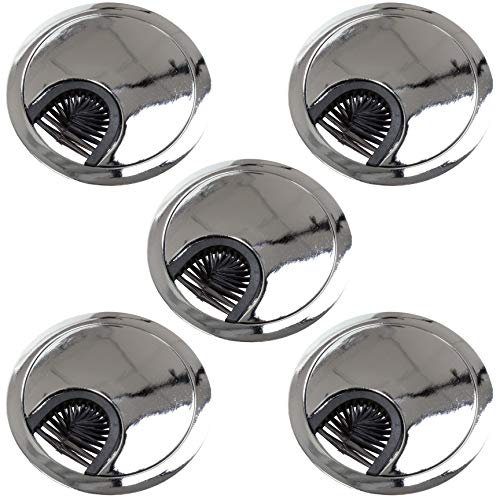 5X Polished Chrome Desk Grommets (60mm) with Brush Computer Table Surface Cable Tidy Management