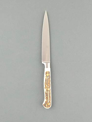 DUE BUOI Coltello FORGIATO Lama SEGHETTATA da Chef - Manico Cervo