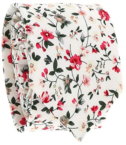 Cravate Liberty Blanche et Rose - Cravate Fleurie Champêtre - Motif à Fleurs Idéal Mariage Thème Nature ou Bohème