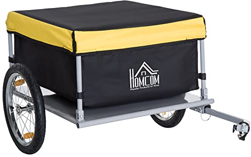 HOMCOM Bicycle Cargo Trailer, Two-Wheel Bicycle Large Cargo Wagon Trailer Oxford Fabric, Folding Storage, & Removable Cover, Yellow