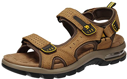 CAMEL CROWN Herren Leder Sandalen zum Wandern Wandern Strand Treads Wasser Athletic Outdoor mit Premium Luftkissen | Wasserdicht, Camel-0157, 46 EU