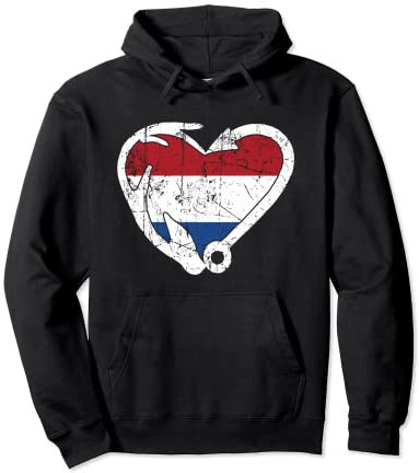 Angeln und Jagd - Fischhaken Elch Geweih Niederländische Flagge Pullover Hoodie