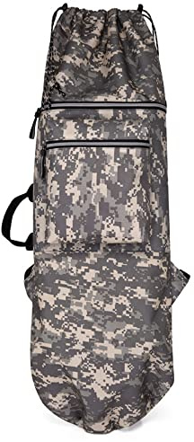 Dostear 2022 Sac à dos pliable imperméable pour skateboard avec deux bretelles réglables pour hommes et garçons pour skateboard électrique, penny board, longboard Sac de transport gris camouflage