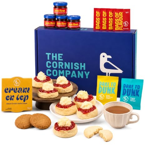 The Cornish Company Afternoon Tea Hamper – Deluxe Tea Set Hamper Gifts for Women Includes Fresh Scones, Biscuits – Birthdays, Anniversaries & Special Occasions