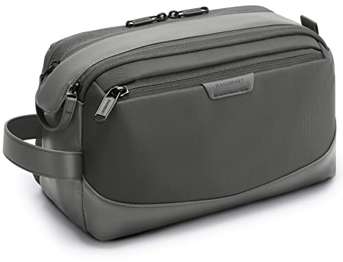 BAGSMART Kulturbeutel für Herren, Reise Kulturtasche Organizer aus Leder, Dopp Kit Wasserfester Rasierbeutel für Kulturzubehör, Grau