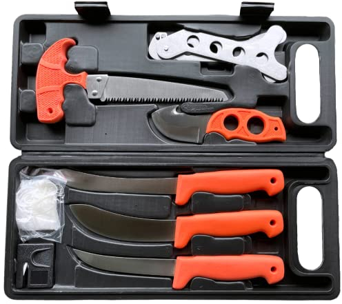 Roy Zerwirkset Jagd 9-Teilig PROFI Tragbares, Jagdmesser Aufbrechmesser Jagd Set Metzger Messe, Schlachtermesser Set, Zerwirkmesser oder Gekrösemesser Jagd, Fleisch Messerset, Geschenke für Männer