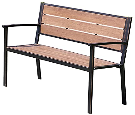 ZMYJTO Parkstuhl-Außenbank, Gusseisen-Freizeit-Sitzbank mit Rückenlehne, Gartenbank mit wasserdichtem Kunststoff-Holz-Sitzbrett, bietet Platz für 2-3 Personen