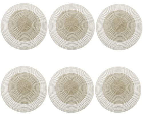 6 Stück Tischset Rund Platzteller,Tischsets Abwaschbar Boho Geflochten Platzsets Abwaschbar, Tischuntersetzer Platzdeckchen Untersetzer Teller Küche Dekoration (Khaki,36cm)