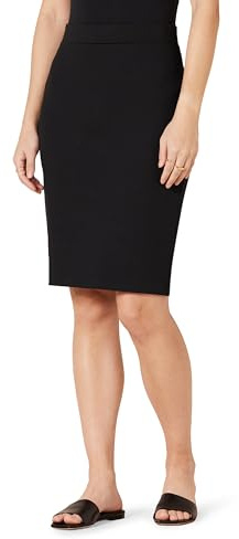 Amazon Essentials Women's Ponte Pull-on Above-The-Knee Fitted Pencil Skirt, Black, L