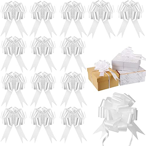 MEZOKUCEL 60pcs Coccarde Fiocco per Fiocchi Matrimonio, Coccarde Bianco Autotiranti Matrimonio, Coccarda Matrimonio Battesimo Auto Decoro
