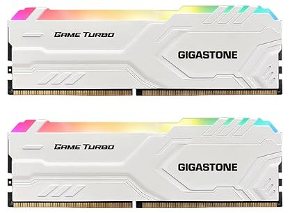 【RGB DDR4 RAM】GIGASTONE Game TURBO 16GB Kit (2x8GB) DDR4 3200MHz PC4-25600 CL 16-18-18-40 Intel XMP 2.0 AMD Ryzen 1.35V UDIMM 288 Pin Unbuffered Non ECC High Performance Gaming Desktop Memory - White