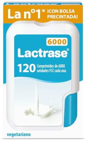 Pro Natura® Lactrase 6000 FCC, 120 comprimidos de lactasa para la intolerancia a la lactosa, para disfrutar sin problemas de la leche y los productos lácteos.