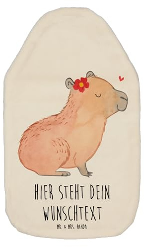 Mr. & Mrs. Panda Personalisierbare Wärmflasche Capybara Blume - Weiß