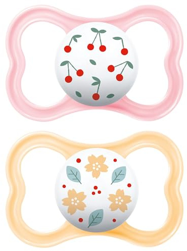 MAM Air Schnuller 16+ Monate, 2er Set, Rosa/Creme | Mit tragbarem Sterilisator-Schnullerhalter, kiefergerechter Sauger aus Naturkautschuk, gebogene Maske, BPA-/BPS-frei