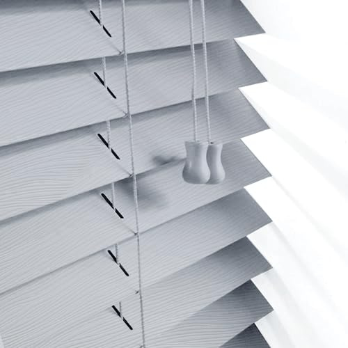 105 x 150cm Grey Venetian Blinds for Windows – Faux Wood Venetian Blinds Window Treatment Shutters – Child Safe 50mm Slate Trimmable Easy Fit Multiple Buying Luxury Wooden Blind