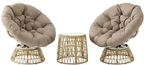 Outsunny Gartenmöbel-Set 3-TLG., Bistro-Set inkl. Couchtisch, 2 Stühle, Gartensitzgruppe mit Kissen, Gartengarnitur Balkonmöbel für Terrasse, Gelb